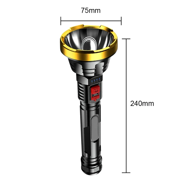 Yüksek Güçlü LED El Feneri - Siyah - 1200mAh - Su Geçirmez - 7
