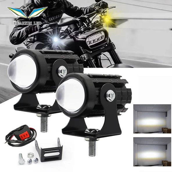 Motosiklet LED Farı - Tek Paket - Çift Renk Yüksek/Düşük Işık - 2