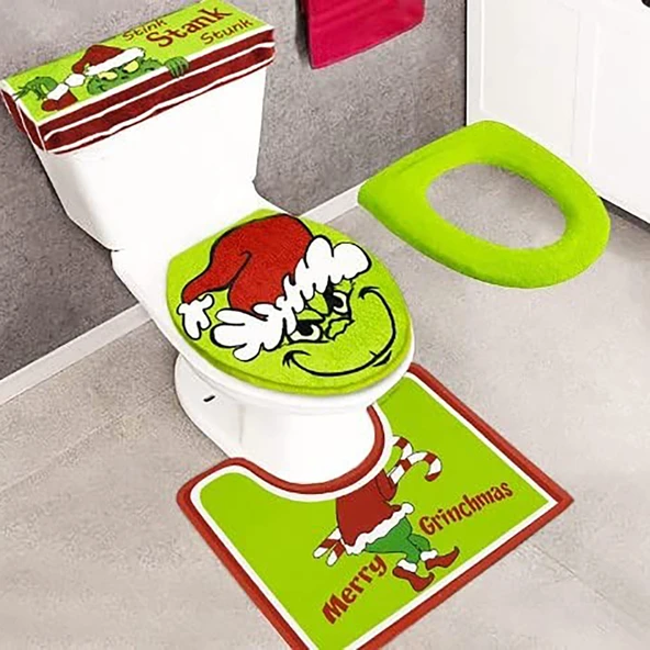 Noel Tuvalet Kapağı Seti - Çok Renkli - 4 Parça Banyo Dekorasyonu