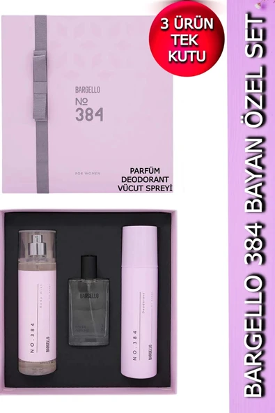 384 Kadın Parfüm Set Floral - (PARFÜM+VÜCUT SPREYİ+DEODORANT) Özel Kutu