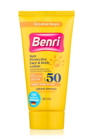 Benri Yüz ve Vücut Güneş Koruyucu Losyon SPF 50 – Kompakt Boy, Yüksek Koruma, 40 ml ürün görseli