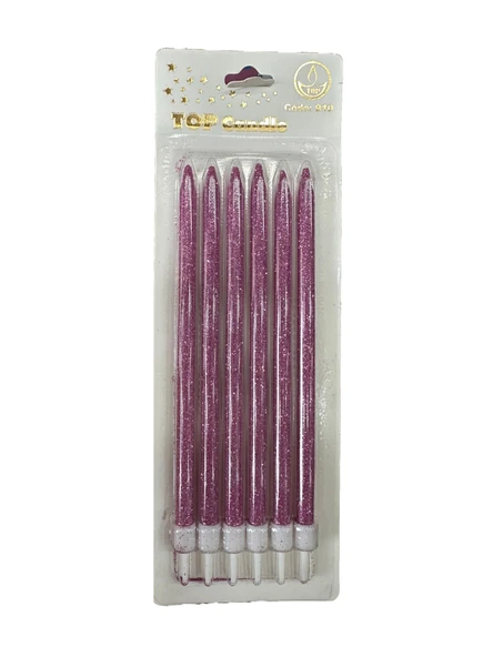 Simli Doğum Günü Parti Süs Pasta Mumu - Sarı - 15 Cm. - 6 Adetlik Paket