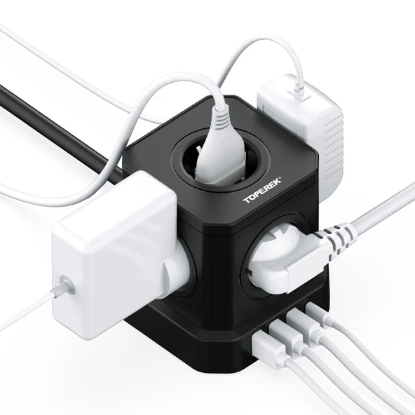 Kompakt Küp Avrupa Standartı Çoklu Priz - USB - 2 Metre - 5