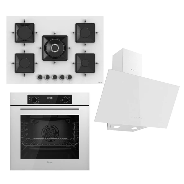 Ferre STEAMART-FRYART Serisi Beyaz Set (SS036 + QBL63CB +D078 ) - Emaye Izgara - 75 Cm Ocak