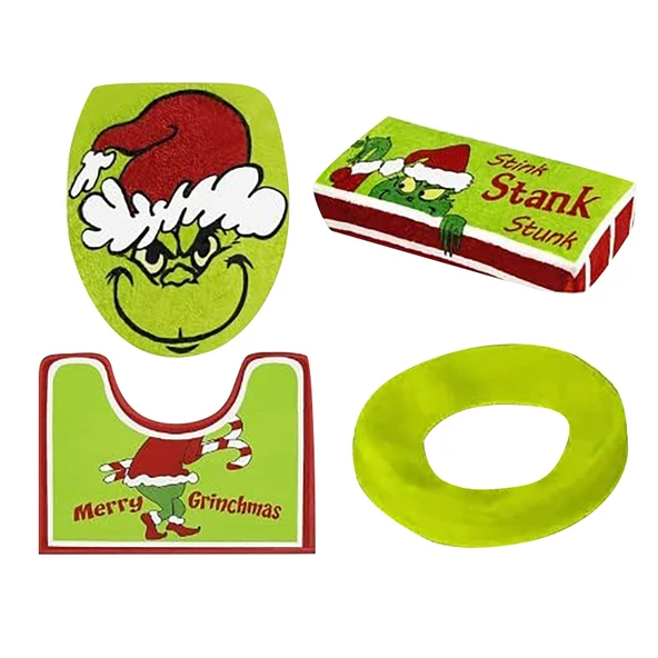 Noel Tuvalet Kapağı Seti - Çok Renkli - 4 Parça Banyo Dekorasyonu - 5