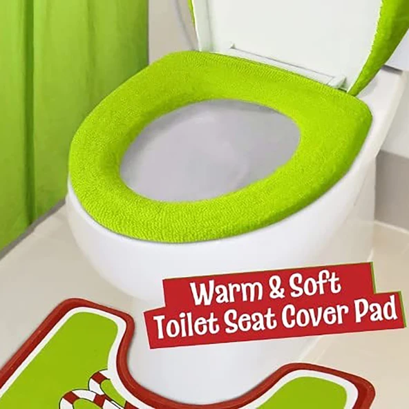 Noel Tuvalet Kapağı Seti - Çok Renkli - 4 Parça Banyo Dekorasyonu - 4