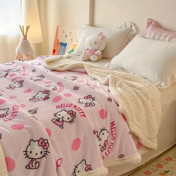 Hello Kitty Peluş İki Katlı Atkı Battaniye - 70x100cm - 11