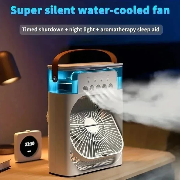 3'ü 1 Arada Taşınabilir Hava Soğutucu Fan Nemlendirici LED Gece Işığı - Beyaz - 3