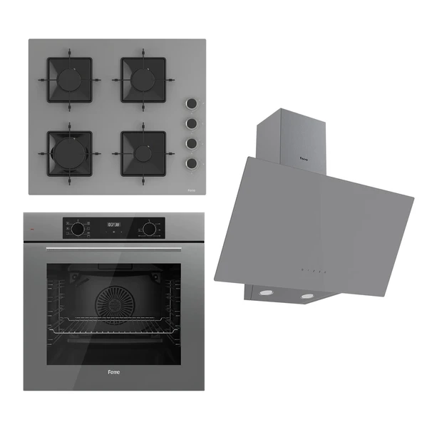 Ferre FLOWART Serisi Gri Set (SS208 + QBL63CPR +D079 ) - Emaye Izgara