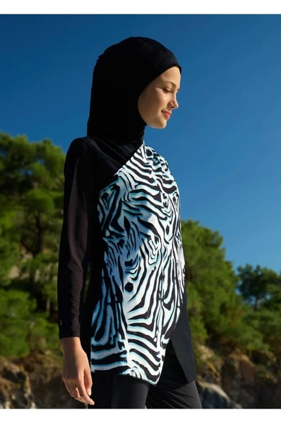 Mayovera Zebra Tek Mayo Üst Tasarım Tesettür Mayo - 5