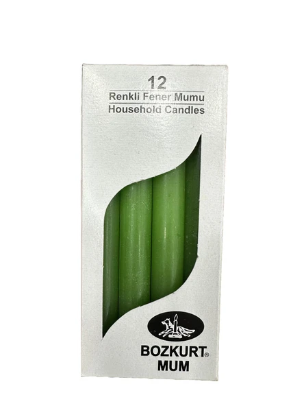 Bozkurt Konik Şamdan Mum Fener Mumu - Yeşil - 14 Cm. - 12 Adetlik Paket