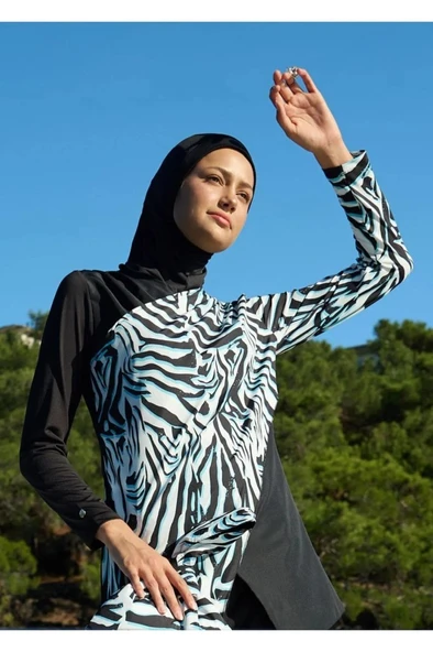 Mayovera Zebra Tek Mayo Üst Tasarım Tesettür Mayo - 2