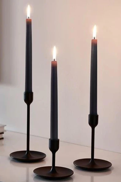 Bozkurt Konik Şamdan Mum Fener Mumu - Siyah - 14 Cm. - 12 Adetlik Paket - 2