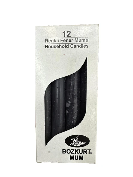 Bozkurt Konik Şamdan Mum Fener Mumu - Siyah - 14 Cm. - 12 Adetlik Paket