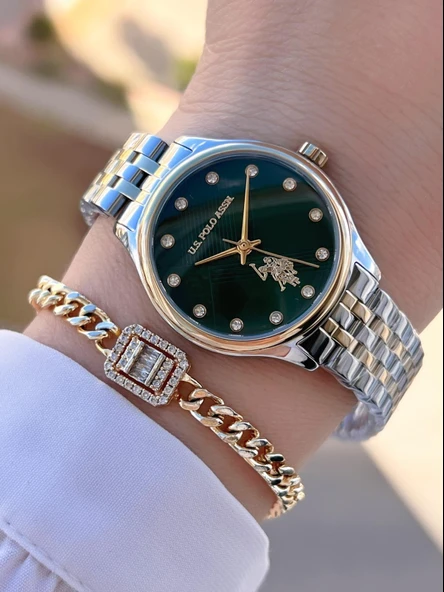 U.s.Polo Assn Çelik Kordon 2 Yıl Garantili 3 Atm Suya Dayanıklı Kadın Kol Saati+Bileklik UA.2071.M02