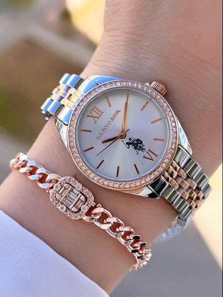 U.s.Polo Assn Çelik Kordon 2 Yıl Garantili 3 Atm Suya Dayanıklı Kadın Kol Saati+Bileklik UA.2085.M06 ürün görseli