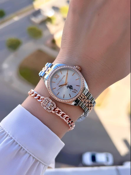 U.s.Polo Assn Çelik Kordon 2 Yıl Garantili 3 Atm Suya Dayanıklı Kadın Kol Saati+Bileklik UA.2085.M06 - Resim 2