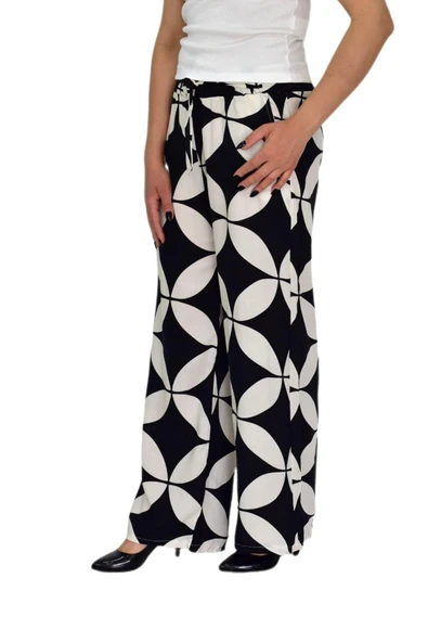 Kadın Emprime Bol Paçalı Lastikli Bağcıklı Pantolon BGL-ST04626 - Resim 3