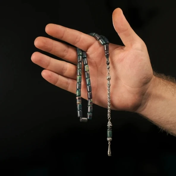 Gümüş Püsküllü 925 Ayar Katalin Renk Süzmesi Tesbih - Resim 4