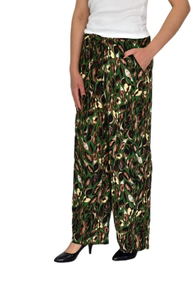 Kadın Emprime Bol Paçalı Lastikli Bağcıklı Pantolon BGL-ST04626 - Resim 4