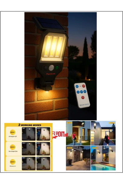 Kumandalı Solar Bahçe Lambası 700 Lümen, 3 COB LED, Güneş Enerjili Sensörlü Dış Mekan Aydınlatma