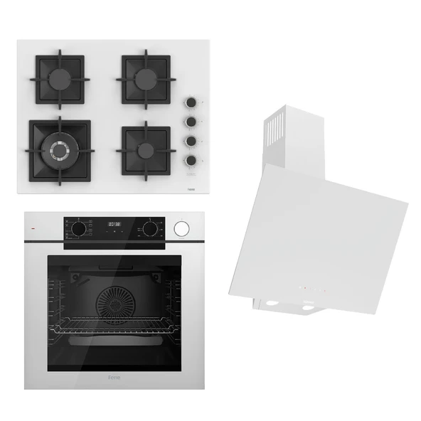 Ferre STEAMART-FRYART-SILENTART Serisi Beyaz Set (SC406-WFA + QEP64CB +D078-SA ) - Döküm Izgara / 65 cm Ocak