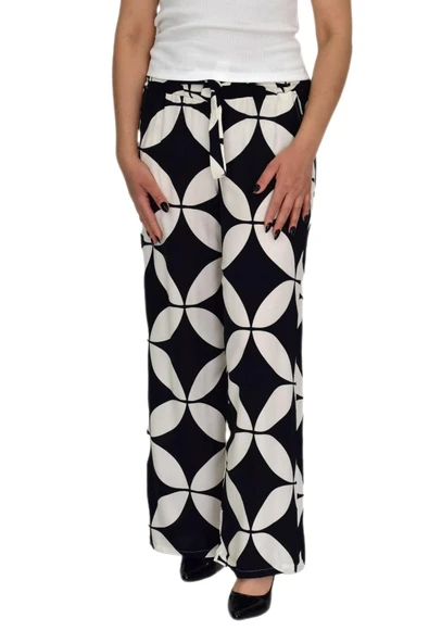 Kadın Emprime Bol Paçalı Lastikli Bağcıklı Pantolon BGL-ST04626 - Resim 9