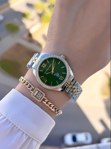 U.s.Polo Assn Çelik Kordon 2 Yıl Garantili 3 Atm Suya Dayanıklı Kadın Kol Saati+Bileklik UA.2085.M07 - Resim 2