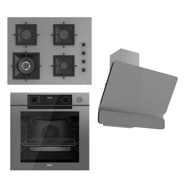 Ferre STEAMART-FRYART Serisi Gri Set (SC408-WFA + QEP64CPR +D082 ) - Döküm Izgara / 65 cm Ocak