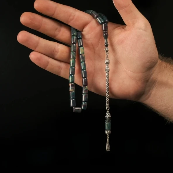 Gümüş Püsküllü 925 Ayar Katalin Renk Süzmesi Tesbih - Resim 3