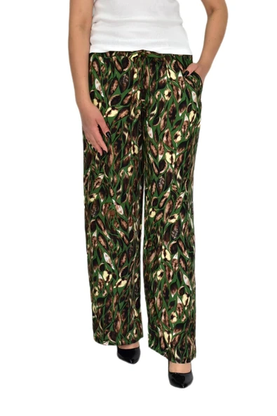 Kadın Emprime Bol Paçalı Lastikli Bağcıklı Pantolon BGL-ST04626 - Resim 10