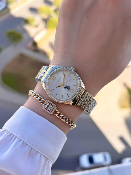 U.s.Polo Assn Çelik Kordon 2 Yıl Garantili 3 Atm Suya Dayanıklı Kadın Kol Saati+Bileklik UA.2085.M05 - Resim 2