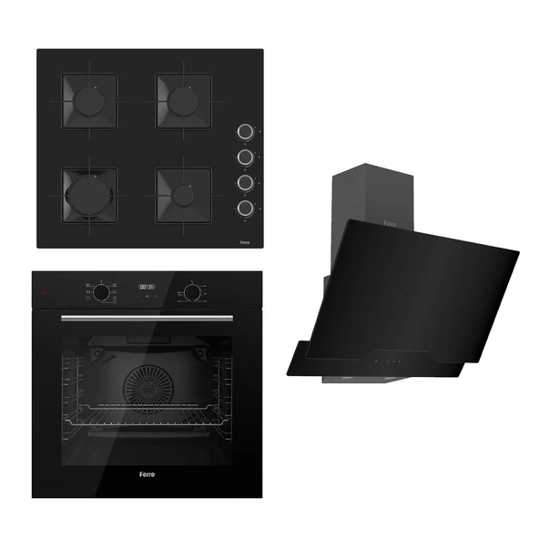 Ferre FLOWART Serisi Siyah Set (SS205 + QBL63CS +D063 ) - Emaye Izgara