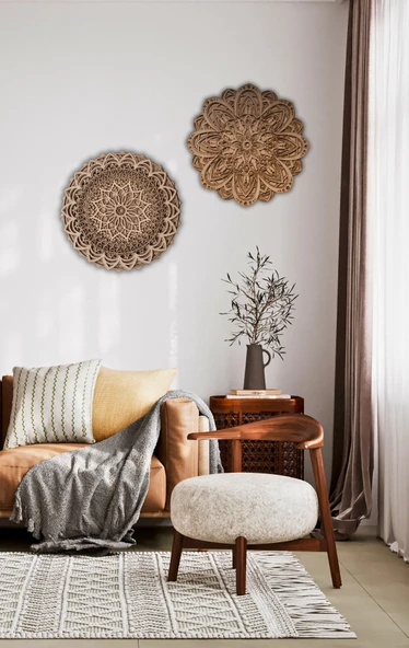 Aluradeco 2'li Mandala Ruhsal Ahşap Duvar Dekoru Seti - 3