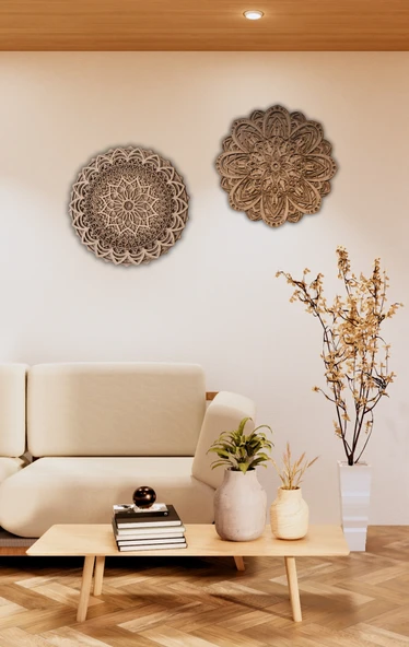 Aluradeco 2'li Mandala Ruhsal Ahşap Duvar Dekoru Seti - 4