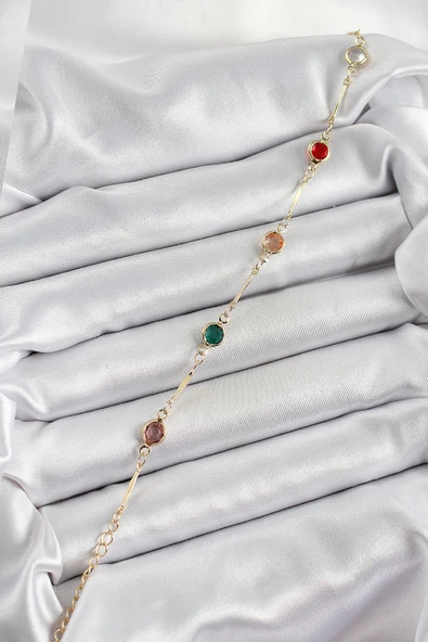 Pirinç Asorti Model Gold Renk Zirkon Taşlı Kadın Bileklik - EBJ250605W34562 - Resim 2