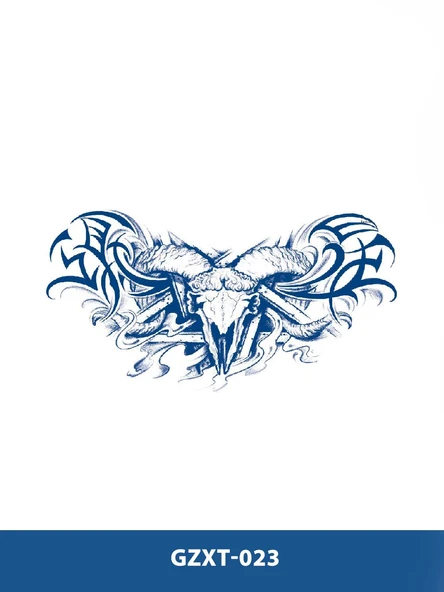 GZXT-023 YARI KALICI KURUKAFA BOYNUZLU DESEN GÖĞÜS DÖVME-TATTO ürün görseli