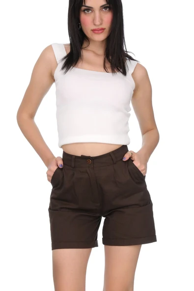 Slim Fit Duble Paça Gabardin Şort %100 Pamuk
