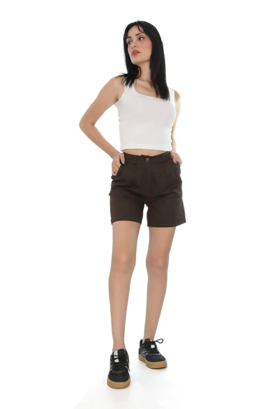 Slim Fit Duble Paça Gabardin Şort %100 Pamuk - 3
