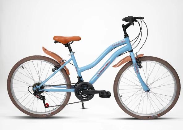 Sarissa Vintage 24" Jant 21 Vites Çelik Kadro V Fren Unisex Şehir Bisikleti Mavi Kahverengi Lastik ürün görseli