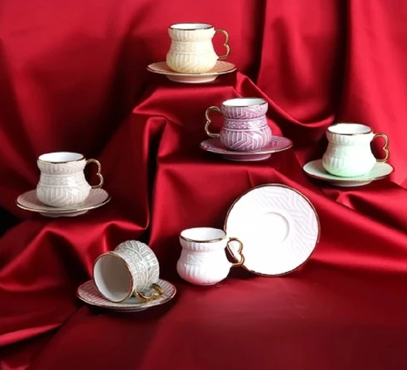 Juvia 6 Kişilik Porselen Kahve Fincan Takımı Jv12746 Çok Renkli ürün görseli 1