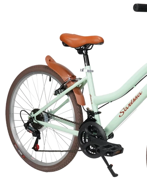 Sarissa Vintage 24" Jant 21 Vites Çelik Kadro V Fren Unisex Şehir Bisikleti Yeşil Kahverengi Lastik - Resim 3