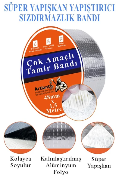 Çok Amaçlı Tamir Bandı 1 Adet Su Geçirmez Sızdırmaz Isıya Dayanıklı Sakız İzole Gri Tamir Bant 48mm 1.5 Metre - 3
