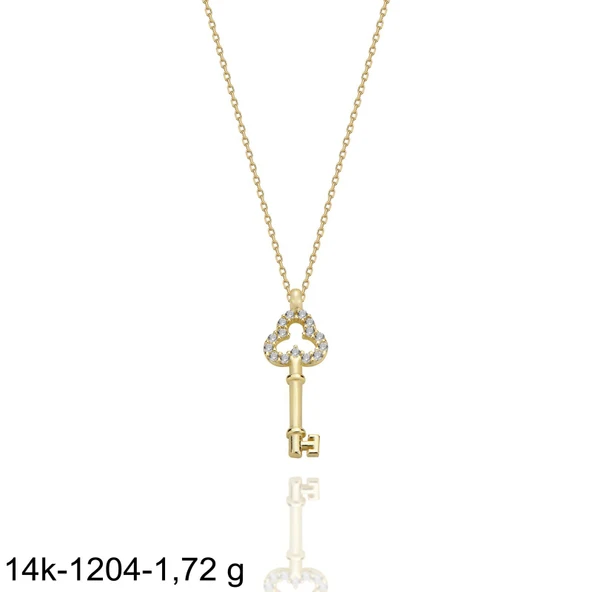 Minik Anahtar Yonca Başlı Çok Şık 14 Ayar Altın Kolye - Resim 2