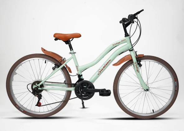 Sarissa Vintage 24" Jant 21 Vites Çelik Kadro V Fren Unisex Şehir Bisikleti Yeşil Kahverengi Lastik ürün görseli