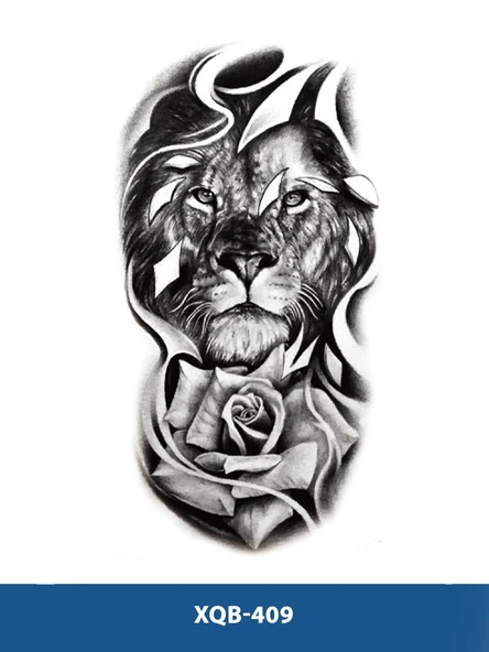 XQB-409 ORTA BOY ASLAN VE GÜL DESEN GEÇİCİ DÖVME-TATTO