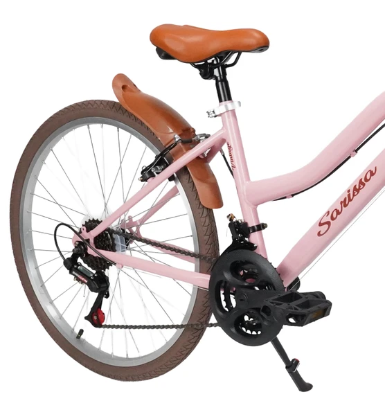 Sarissa Vintage 24" Jant 21 Vites Çelik Kadro V Fren Unisex Şehir Bisikleti Pembe Kahverengi Lastik - Resim 4