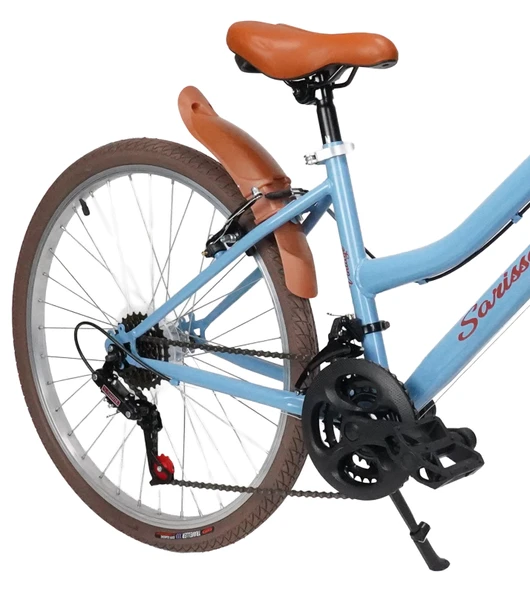 Sarissa Vintage 24" Jant 21 Vites Çelik Kadro V Fren Unisex Şehir Bisikleti Mavi Kahverengi Lastik - Resim 3