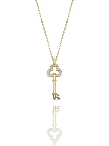 Minik Anahtar Yonca Başlı Çok Şık 14 Ayar Altın Kolye ürün görseli