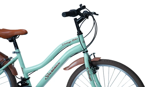 Sarissa Vintage 24" Jant 21 Vites Çelik Kadro V Fren Unisex Şehir Bisikleti Yeşil Kahverengi Lastik - Resim 4